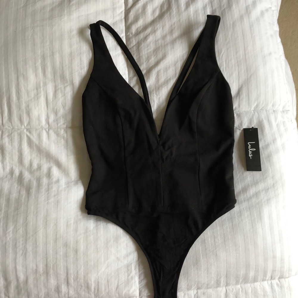 Lulu’s- Deep V with wire, thong bodysuit